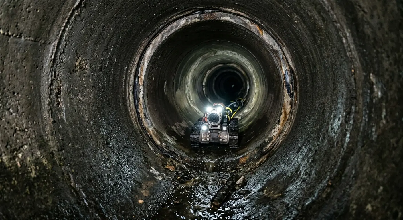 Robotic sewer camera inspecting pipe interior for Sewer Line Cleaning in Hornell